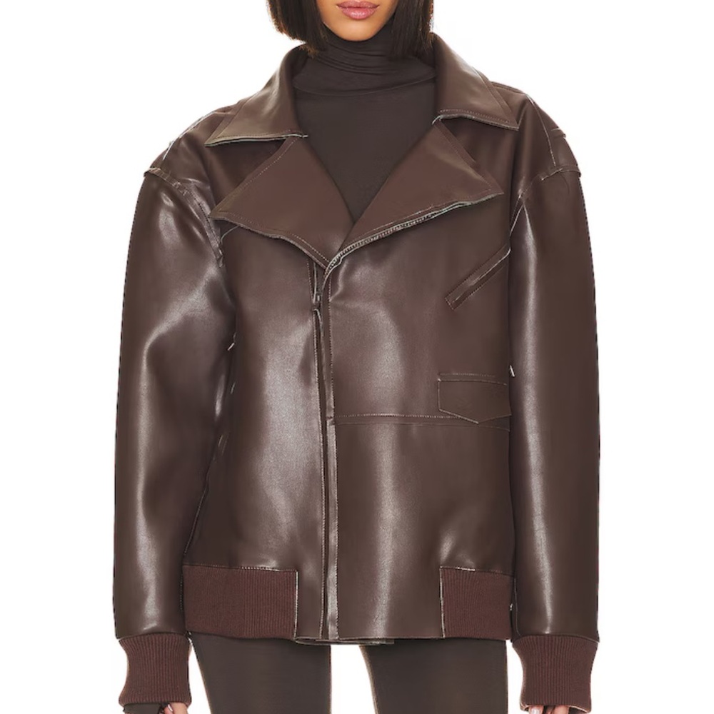 Norma Kamali Military Oversized Moto Jacket — Chocolate NWT - Picture 2 of 7